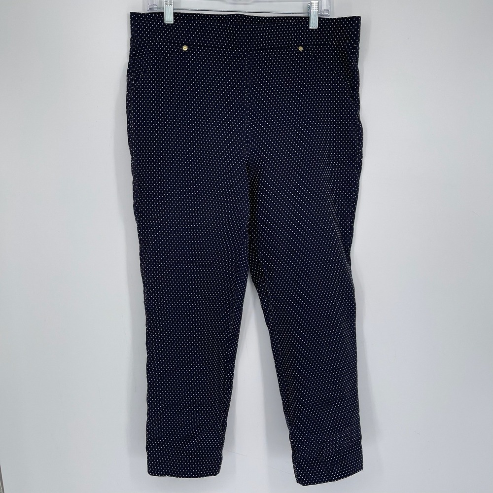 Anne Klein Women's Blue Polka Dot Pull On Cropped Slim Leg Dress Pants Size 12